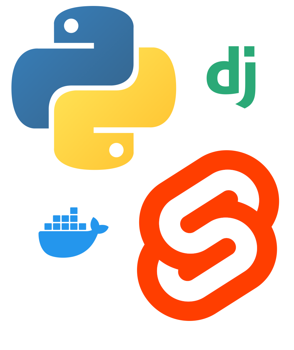 Logos of Python, Django, Svelte & Docker